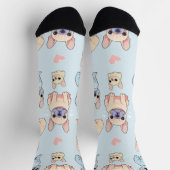 キュートブルフランスのドッグパステルパターン ソックス (上部)