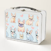 キュートブルフランスのドッグパステルパターン メタルランチボックス (正面)