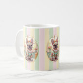 キュートブルフランスのドッグパステルラインズコテージコア コーヒーマグカップ (正面左)