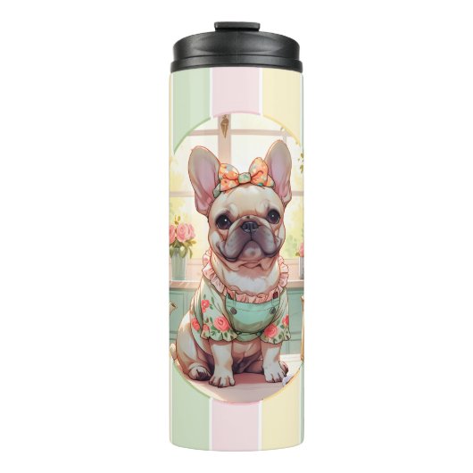 キュートブルフランスのドッグパステルラインズコテージコア タンブラー (正面)