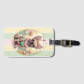 キュートブルフランスのドッグパステルラインズコテージコア ラゲッジタグ (正面横)