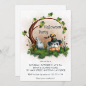 キュートブルフランスのドッグパピー墓ハローウィンパーティ 招待状 (正面/裏面)