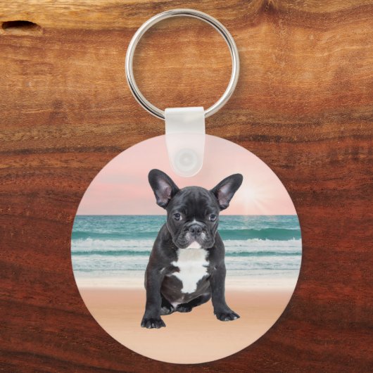 キュートブルフランスのドッグビーチサンウォーター キーホルダー (正面)