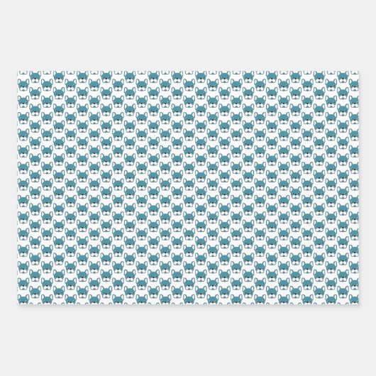 キュートブルフランスのドッグポートレートデザインティール（緑がかった色） ラッピングペーパーシート (正面3)
