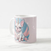 キュートブルフランスのドッグユニコーンパステルピンク コーヒーマグカップ (正面左)