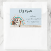 キュートブルフランスのドッグ新学期レインボー 長方形シール (バッグ)