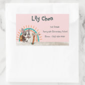 キュートブルフランスのドッグ新学期レインボー 長方形シール (バッグ)