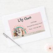 キュートブルフランスのドッグ新学期レインボー 長方形シール (封筒)