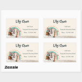 キュートブルフランスのドッグ新学期レインボー 長方形シール (シート)