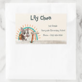 キュートブルフランスのドッグ新学期レインボー 長方形シール (バッグ)