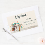 キュートブルフランスのドッグ新学期レインボー 長方形シール (封筒)