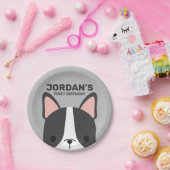 キュートブルフランスのドッグ誕生日 ペーパープレート (パーティー)