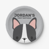 キュートブルフランスのドッグ誕生日 ペーパープレート (正面)