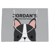 キュートブルフランスのドッグ誕生日 ラージペーパーバッグ (正面)