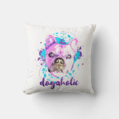 キュートブルフランスのドッグ顔ピンクブルードガホリック クッション (正面)