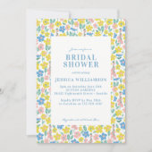 キュートブルーとイエローディティフローラブライダルシャワー 招待状 (正面)