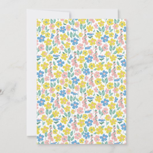 キュートブルーとイエローディティフローラブライダルシャワー 招待状 (裏面)