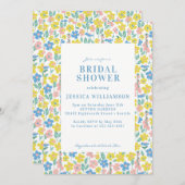 キュートブルーとイエローディティフローラブライダルシャワー 招待状 (正面/裏面)
