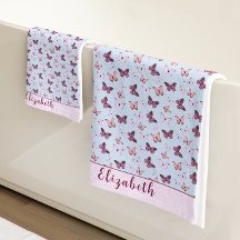 キュートブルーとピンクバタフライ名前をカスタムする ガーリー