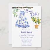 キュートブルーイタリアンドレスチャオベラブライダルシャワー 招待状 (正面)