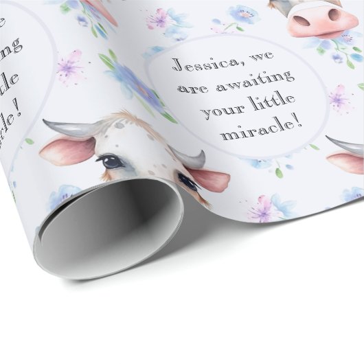 キュートブルーウォーターカラースタイルカウファームアニマル文字 ラッピングペーパー (ロールコーナー)