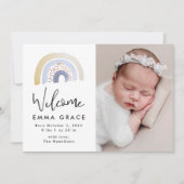 キュートブルーウォーターカラーレインボー誕生 案内状 (正面)