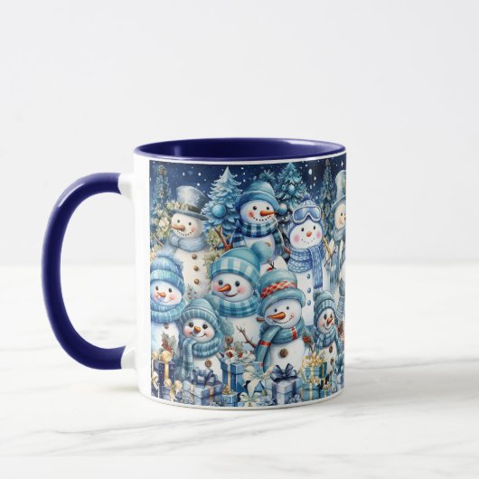 キュートブルーウォーター色雪だるまファミリー マグカップ (左)