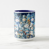 キュートブルーウォーター色雪だるまファミリー マグカップ (中央)