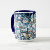 キュートブルーウォーター色雪だるまファミリー マグカップ (正面左)