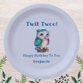 キュートブルーウッドランドアニマルフクロウ誕生日 ペーパープレート
