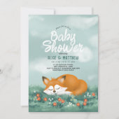 キュートブルーウッドランドキツネブルーボーイズベビーシャワー 招待状 (正面)