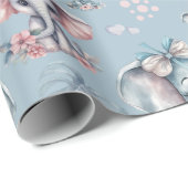 キュートブルーエレファントプリント ラッピングペーパー (ロールコーナー)