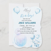 キュートブルーエレファントベビージャーシャワー招待状 招待状 (正面)