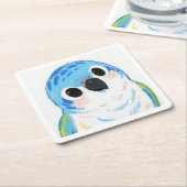 キュートブルーオウム懸命プラスティックコースター スクエアペーパーコースター (アングル)