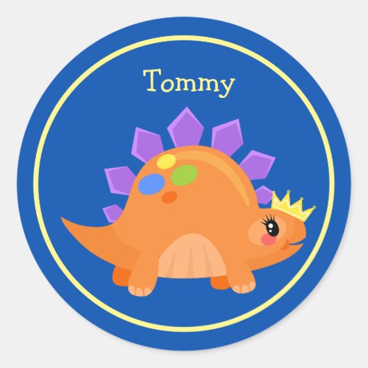 キュートブルーオレンジベビー恐竜 ラウンドシール (正面)