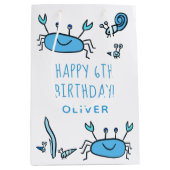 キュートブルーカニシーアニマルズボーイハッピーバースデー ミディアムペーパーバッグ (正面)