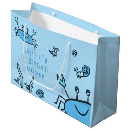 キュートブルーカニシーアニマルズボーイハッピーバースデー ラージペーパーバッグ