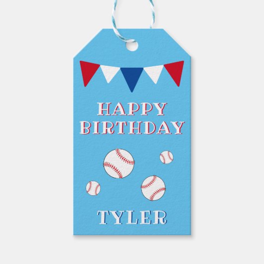 キュートブルーキッズボーイズベースボール誕生日 ギフトタグ (正面)