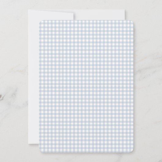 キュートブルーギンガム男の赤ちゃんホリデー誕生 案内状 (裏面)