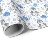キュートブルークリスマスアイススケートで滑るペンギン ラッピングペーパー (ロールコーナー)