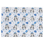 キュートブルークリスマスアイススケートで滑るペンギン ラージペーパーバッグ (裏面)