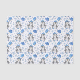 キュートブルークリスマスアイススケートで滑るペンギン 薄葉紙