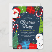 キュートブルークリスマスパーティーサンタ&雪だるま 招待状 (正面)