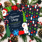 キュートブルークリスマスパーティーサンタ&雪だるま 招待状
