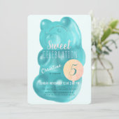 キュートブルーグミベアスイートキャンディ誕生日 招待状 (スタンド正面)