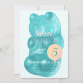 キュートブルーグミベアスイートキャンディ誕生日 招待状 (正面)