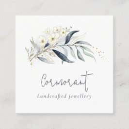 キュートブルーグリーン金ゴールドリービボタニカルフローラ束 スクエア名刺