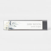 キュートブルーグリーン金ゴールドリービボタニカルフローラ束 デスクネームプレート (正面)