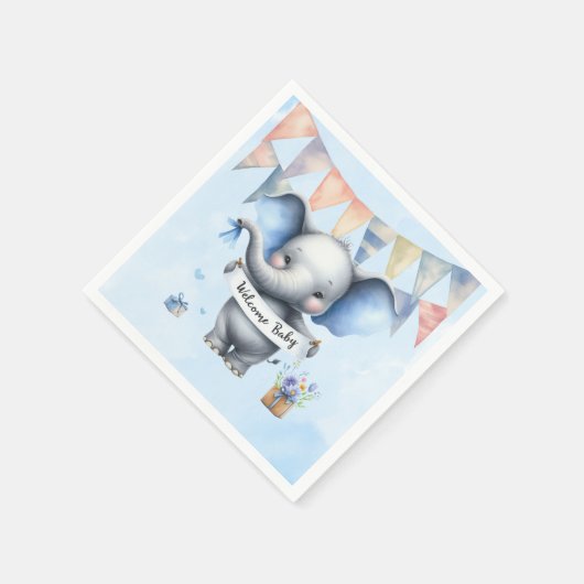 キュートブルーグレーエレファントウェルカム男の赤ちゃんシャワー スタンダードカクテルナプキン (角)