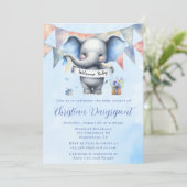 キュートブルーグレーエレファントウェルカム男の赤ちゃんシャワー 招待状 (スタンド正面)
